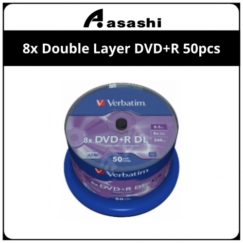Verbatim 8x Double Layer DVD+R 8.5GB Matt Silver 50pcs - Cake Box