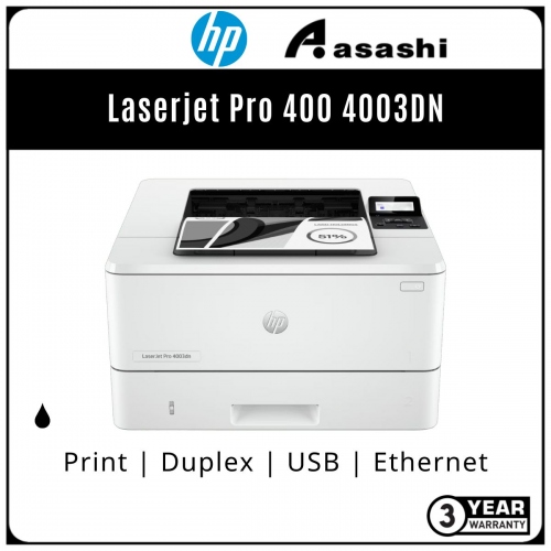HP Laserjet Pro 400 M4003DN Printer 2Z609A (Print/Duplex/Network/40ppm/256MB/80K Duty Cycle/3yrs Warranty)