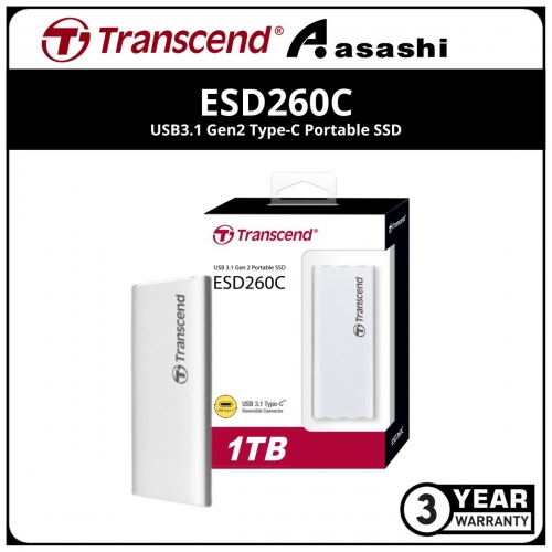 Transcend ESD260C 1TB USB3.1 Gen2 Type-C Portable SSD - TS1TESD260C (Up to 520MB/s Read Speed,460MB/s Write Speed)