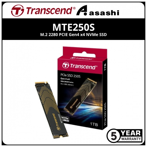 Transcend MTE250S 1TB M.2 2280 PCIE Gen4 x4 NVMe SSD - TS1TMTE250S (Up to 7200MB/s Read & 6200MB/s Write)
