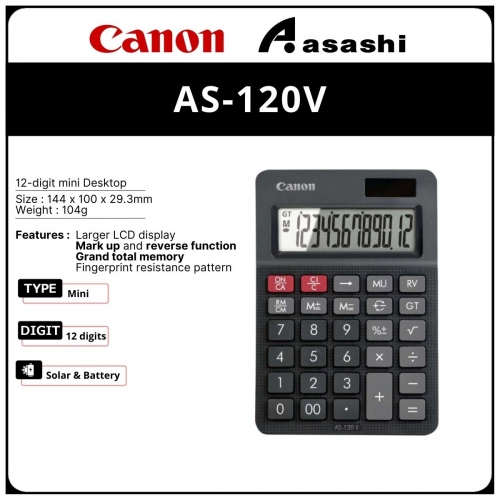 Canon AS-120V 12 Digits Calculator (Black)