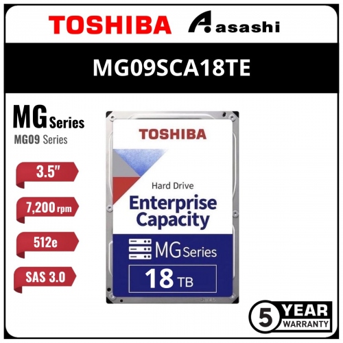 Toshiba 18TB 7200rpm SAS 512e Enterprise Internal Harddisk (MG09SCA18TE)