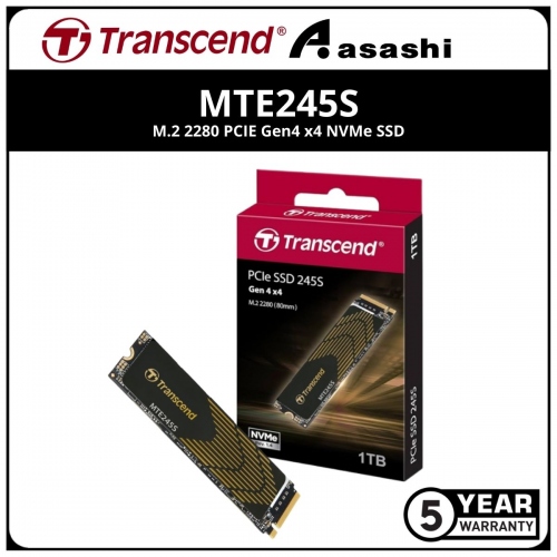 Transcend MTE245S 1TB M.2 2280 PCIE Gen4 x4 NVMe SSD - TS1TMTE245S (Up to 5300MB/s Read & 4600MB/s Write)