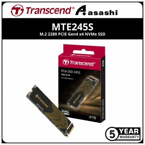 Transcend MTE245S 4TB M.2 2280 PCIE Gen4 x4 NVMe SSD - TS4TMTE245S (Up to 5300MB/s Read & 4600MB/s Write)