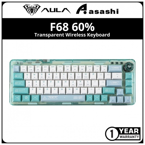 AULA F68 60% (Green) Mini Wireless Keyboard - 2.4Ghz/BT/USB-C