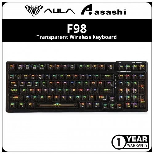 AULA F98 (Black) Transparent Wireless Keyboard - 2.4Ghz/BT/USB-C
