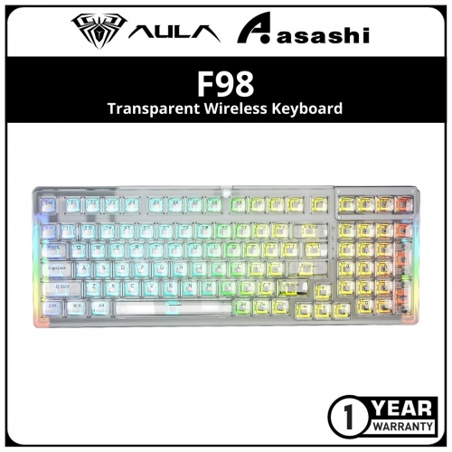 AULA F98 (White) Transparent Wireless Keyboard - 2.4Ghz/BT/USB-C