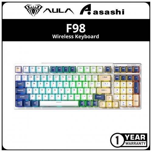 AULA F98 (WhiteBG) Wireless Keyboard - 2.4Ghz/BT/USB-C