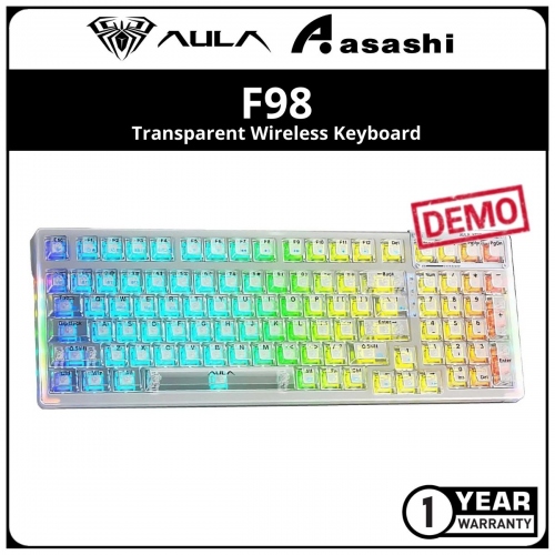 DEMO - AULA F98 (White) Transparent Wireless Keyboard - 2.4Ghz/BT/USB-C