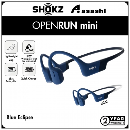 SHOKZ OpenRun Mini (Blue Eclipse) Bone Conduction Bluetooth IP67 Wireless Sports Headphones