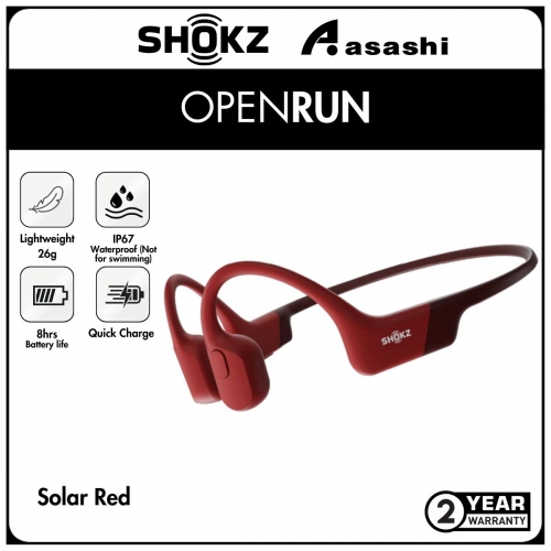 SHOKZ OpenRun (Solar Red) Bone Conduction Bluetooth IP67 Wireless Sports Headphones