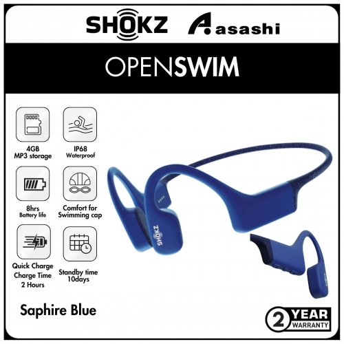 SHOKZ OpenSwim (Saphire Blue) IP68 Waterproof Bone Conduction Headphones For Swimming