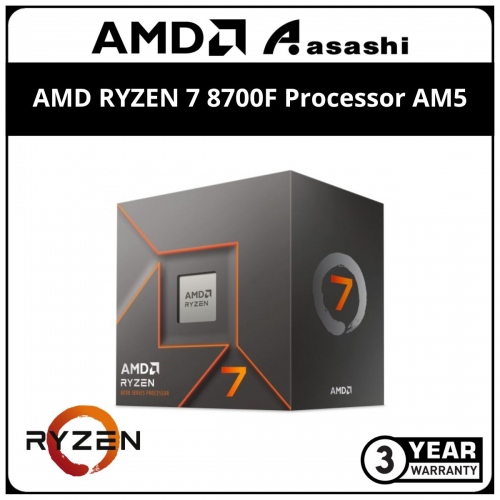 AMD RYZEN 7 8700F Processor AM5 (16M Cache, 8C16T, up to 5.0Ghz) AMD Ryzen™ AI