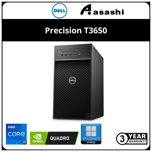 Dell Precision T3650-I77016G256+1TB-2G-W11 Workstation (i7-11700/16GB D4(8*2)/256GB + 1TB HDD/DVDRW/Quadro P620 2GB Graphic/Keyboard & Mouse/Win11Pro/3Y)