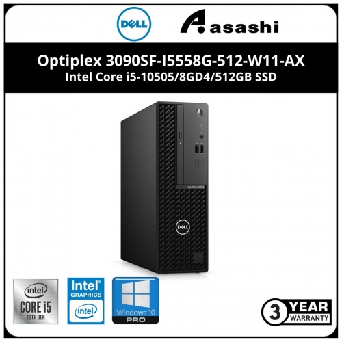 Dell Optiplex 3090SF-I5558G-512-W11-AX SFF Commercial Desktop - (Intel Core i5-10505/8GD4/512GB SSD/No-DVD-RW/Intel HD Graphic/Wired KB & Mouse/Win10 Pro/3Yrs ProSupport)