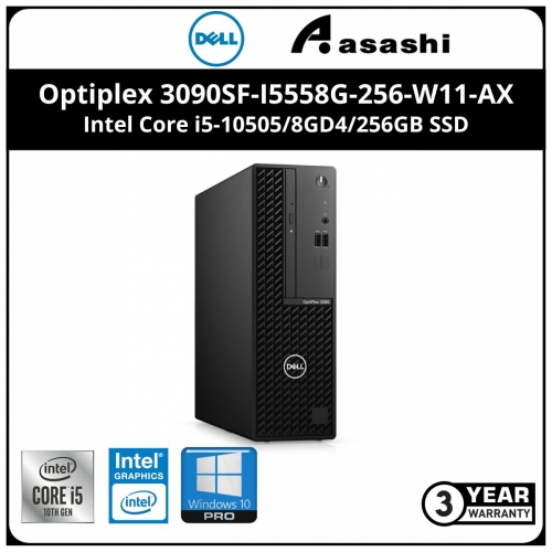Dell Optiplex 3090SF-I5558G-256-W11-AX SFF Commercial Desktop - (Intel Core i5-10505/8GD4/256GB SSD/NO-DVD/Intel HD Graphic/Wired KB & Mouse/Win10 Pro/3Yrs ProSupport)