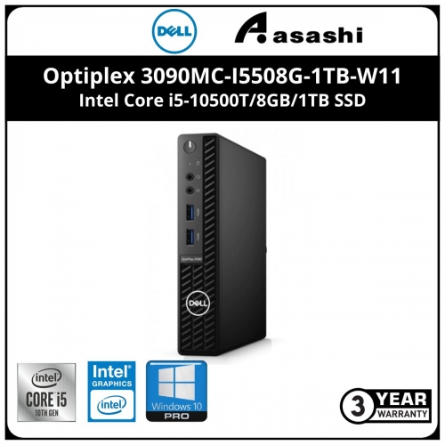 Dell Optiplex 3090MC-I5508G-1TB-W11 Micro Commercial Desktop (Intel Core i5-10500T/8GB/1TB SSD/Intel UHD Graphic/Keyboard & Mouse/Wifi+BT/Win10 Pro/3Y NBD)