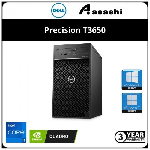 Dell Precision T3650-I77016G256+1TB-4G-W11 Workstation (i7-11700/16GB D4(8*2)/256GB SSD+1TB HDD/DVDRW/Quadro T600 4GB Graphic/Keyboard & Mouse/Win10/11Pro/3Y)