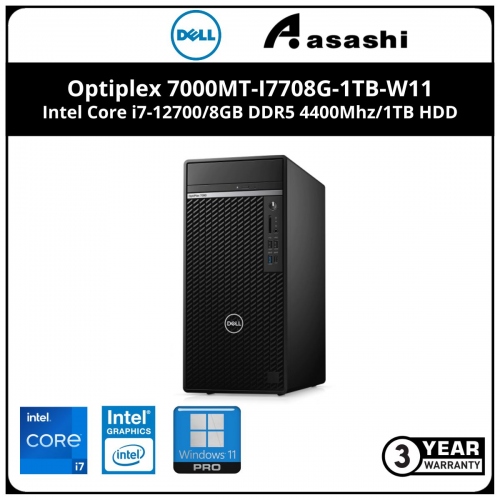 Dell Optiplex 7000MT-I7708G-1TB-W11 Commercial Desktop-(Intel Core i7-12700/8GB DDR5 4400Mhz/1TB HDD/Intel UHD Graphic/DVD-RW/Key&Mouse/Wifi+BT/Win11Pro/3Yrs)