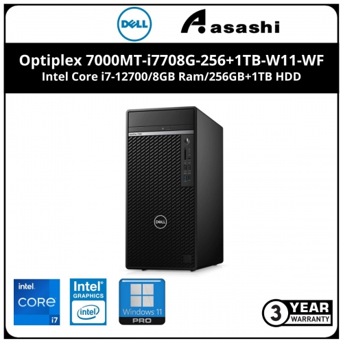 Dell Optiplex 7000MT-i7708G-256+1TB-W11-WF Commercial Desktop-(Intel Core i7-12700/8GB Ram/256GB+1TB HDD/Intel UHD Graphic/DVD-RW/Key&Mouse/Wifi+BT/Win11Pro/3Yrs)