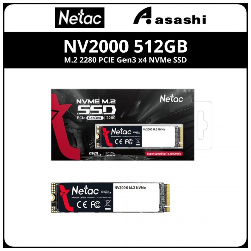 Netac NV2000 512GB M.2 2280 PCIE Gen3 x4 NVMe SSD (Up to 2500MB/s Read & 1950MB/s Write)