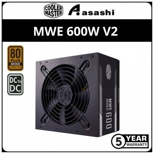 Cooler Master MWE 600W V2 80+ Bronze, Flat Black Cables Power Supply - 5 Years Warranty