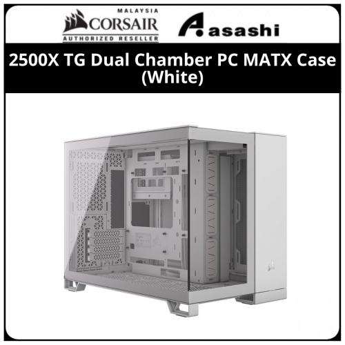 Corsair 2500X TG Dual Chamber PC MATX Case (Type C, 2x USB, AUX) - White