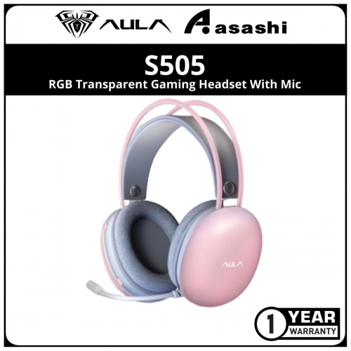 AULA S505 (PINK) RGB Transparent Gaming Headset with Mic