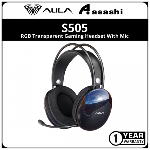 AULA S505 (BLACK) RGB Transparent Gaming Headset with Mic