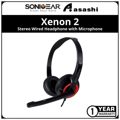 Sonic Gear Xenon 2 (Red) Stereo Wired Headphone with Microphone | Portable Light Weight | 1 Year Warranty
