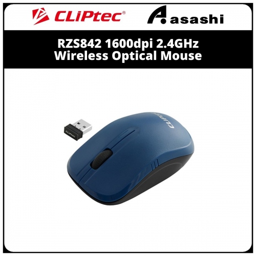 Cliptec RZS842-09(Blue) 1600dpi 2.4GHz Wireless Optical Mouse (3 month Limited Hardware Warranty)