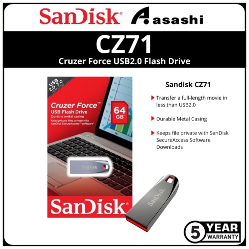 Sandisk CZ71 64GB Cruzer Force Usb2.0 Flash Drive (SDCZ71-064G-B35)