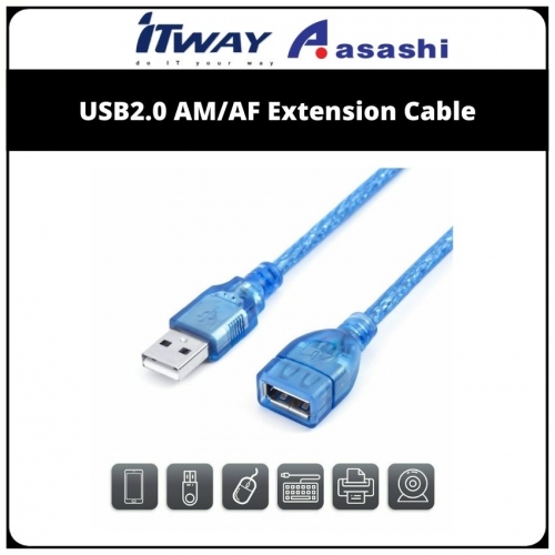 ITWAY (US02560) USB2.0 AM/AF Extension Cable-2.0M (1 week Limited Hardware Warranty)