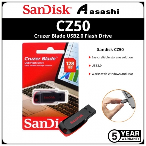 Sandisk CZ50 128GB Cruzer Blade Usb2.0 Flash Drive (SDCZ50-128G-B35)