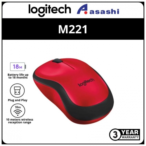 Logitech M221-Red Wireless Silent Mouse (3 yrs Limited Hardware Warranty)