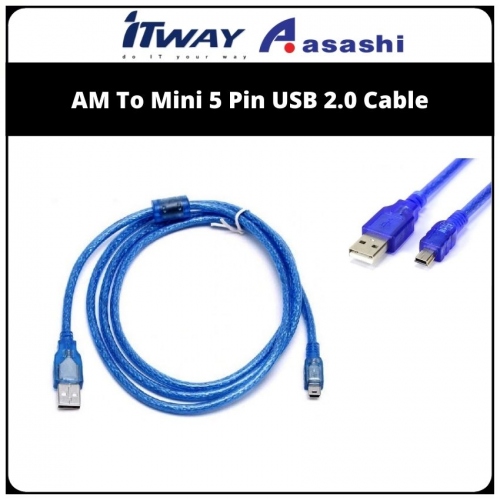 ITWAY (US02555) AM To Mini 5 Pin USB 2.0 Cable-2.0m (1 week Limited Hardware Warranty)