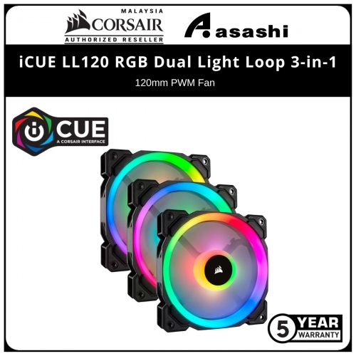 Corsair iCUE LL120 RGB Dual Light Loop 3-in-1 (Black) 120mm PWM Fan