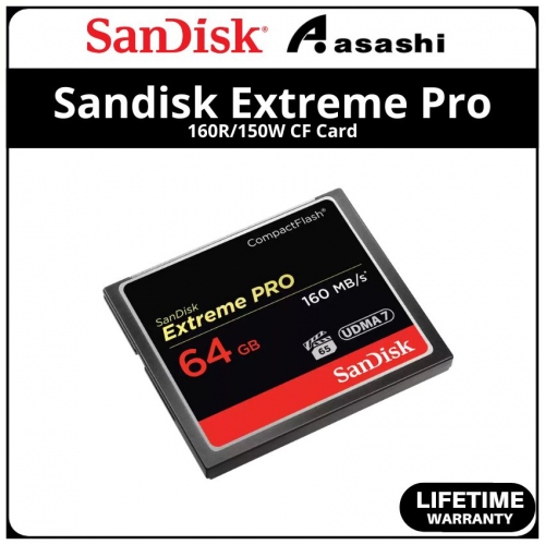 Sandisk Extreme Pro 64GB VPG-65 CF Card - Up to 160MB/s Read Speed, 150MB/s Write Speed (SDCFXPS-64G-X46)