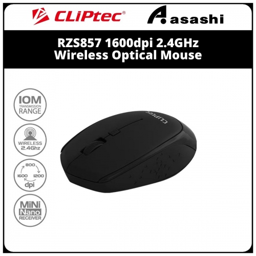 Cliptec RZS857(Black) 1600dpi 2.4GHz Wireless Optical Mouse (3 month Limited Hardware Warranty)