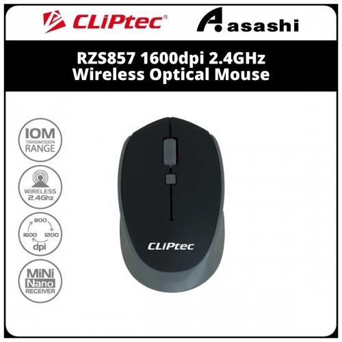 Cliptec RZS857(Grey) 1600dpi 2.4GHz Wireless Optical Mouse (3 month Limited Hardware Warranty)
