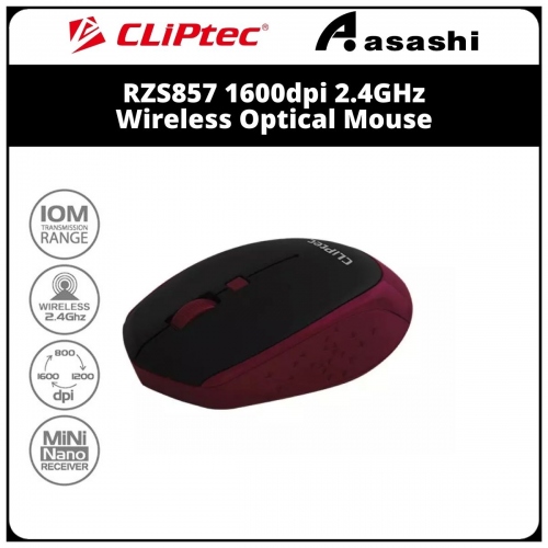 Cliptec RZS857(Red) 1600dpi 2.4GHz Wireless Optical Mouse (3 month Limited Hardware Warranty)