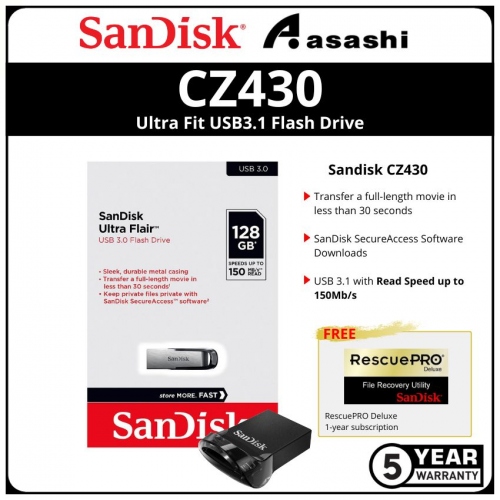 Sandisk CZ430 128GB Ultra Fit Usb3.2 Flash Drive (SDCZ430-128G-GAM46)