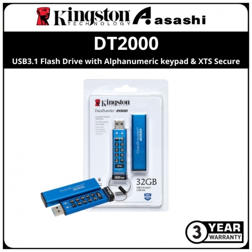 Kingston DT2000 32GB USB3.1 Flash Drive with Alphanumeric keypad & XTS Secure