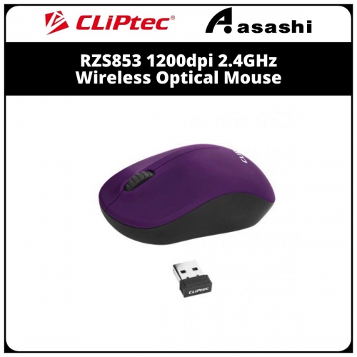 Cliptec RZS853 Purple 1200dpi 2.4GHz Wireless Optical Mouse (3 month Limited Hardware Warranty)