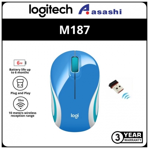 Logitech M187-Palace Blue Wireless Mini Mouse (3 yrs limited hardware warranty)