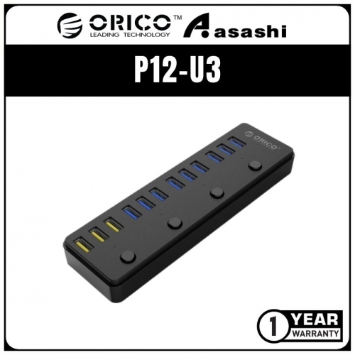 ORICO P12-U3 12 Port USB3.0 Hub; 9 x USB3.0 & 3 x BC1.2 Charging Ports (1 yrs Limited Hardware Warranty)