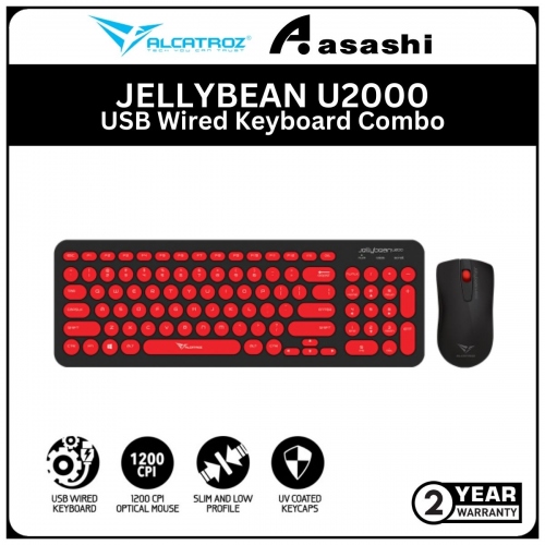 Alcatroz JELLYBEAN U2000-Black Red USB Wired Keyboard Combo (1 yrs Limited Hardware Warranty)