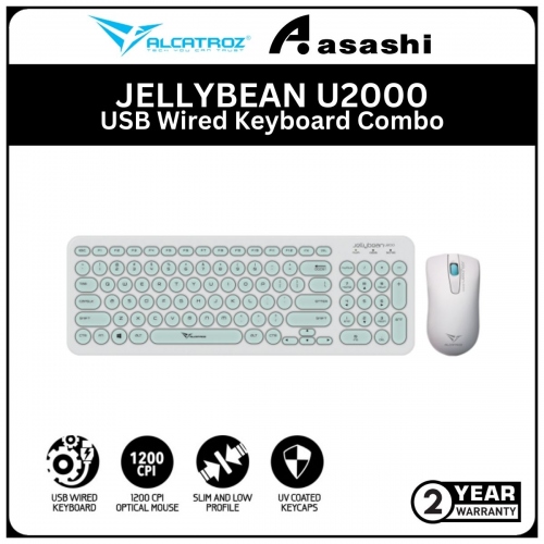 Alcatroz JELLYBEAN U2000-White Mint USB Wired Keyboard Combo (1 yrs Limited Hardware Warranty)