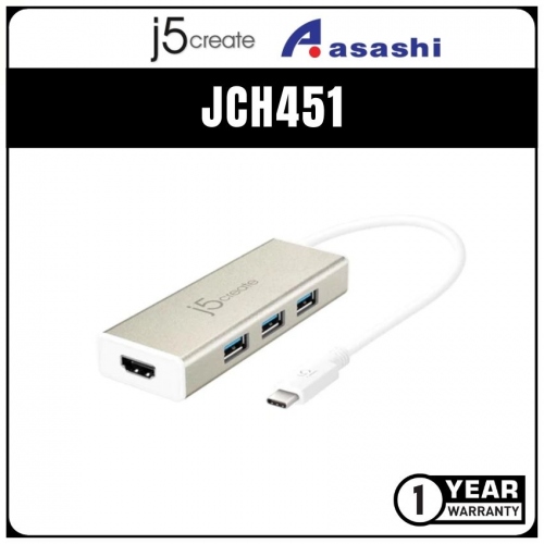 J5Create JCH451 USB 3.1 Type-C 3-Port Hub with HDMI (2 yrs Limited Hardware Warranty)