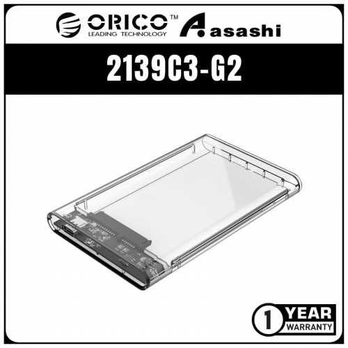 ORICO 2139C3-G2 2.5 inch Transparent Type-C Hard Drive Enclosure (1 yrs Limited Hardware Warranty)